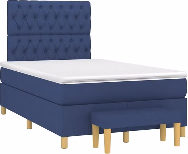 Letto Ibrido vidaXL con Giroletto a Molle e Materasso in Tessuto Blu e Bianco L/P/H: 120 x 200 x 193 cm