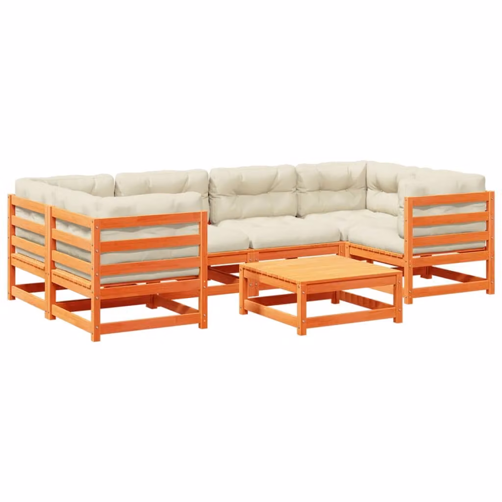Maison Exclusive - Set Divani Giardino 7 pz con Cuscini Marrone Cera Massello Pino