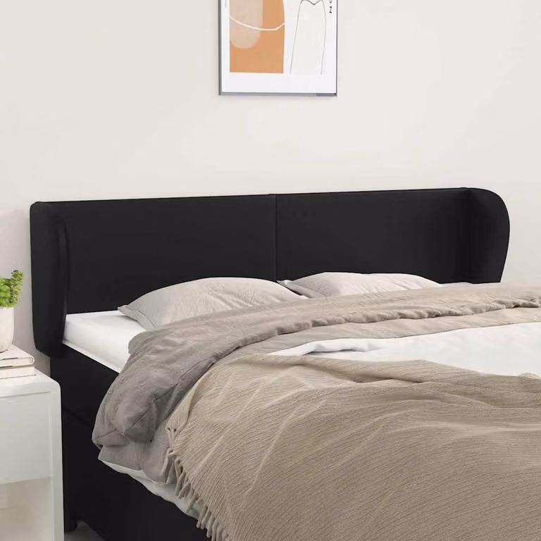 Testiera ad orecchio vidaXL in similpelle nera con struttura in legno, L: 147 cm, P: 23 cm, H: 78-88 cm