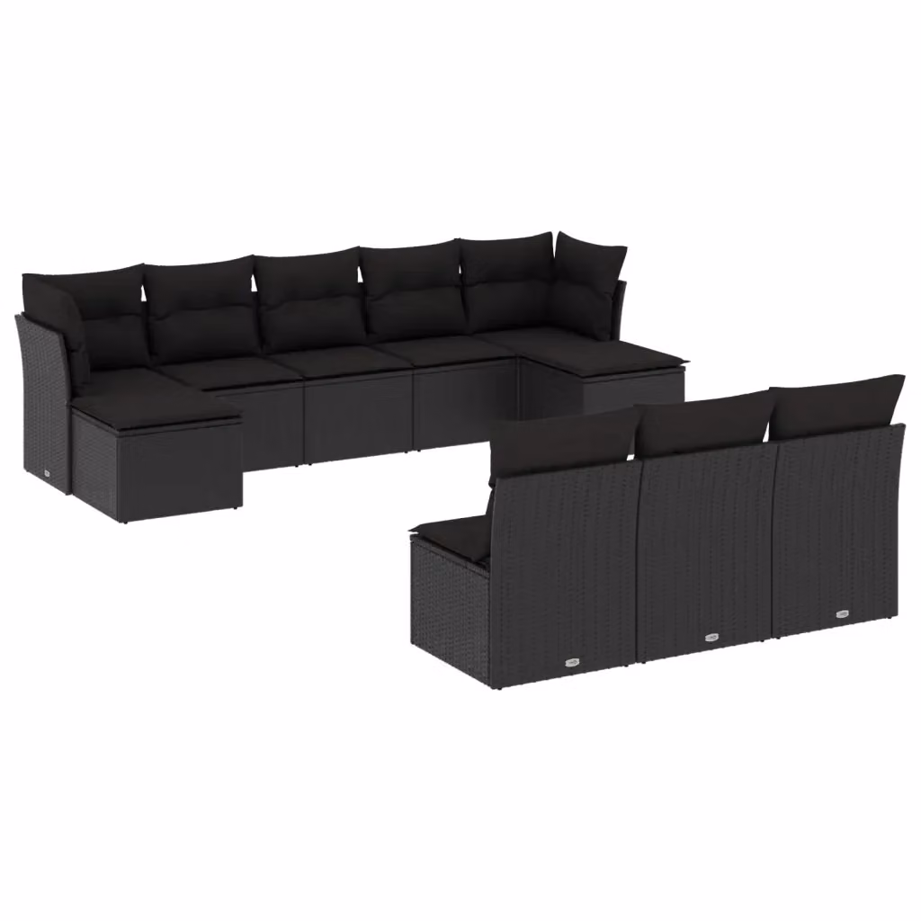 Set di divani da giardino vidaXL in polyrattan nero con cuscini, componibile a forma di L per esterno e terrazza – 2