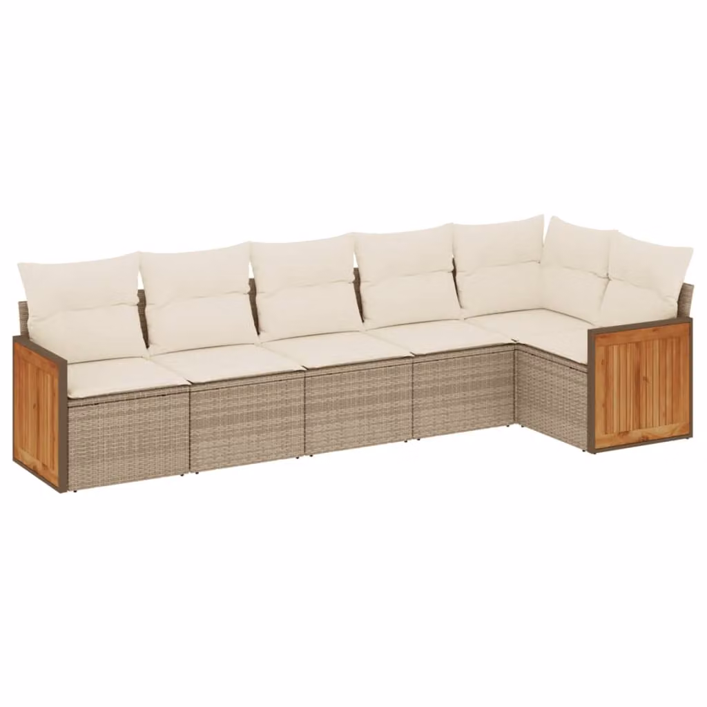 Set Divano da Giardino 6 pz con Cuscini Beige in Polyrattan