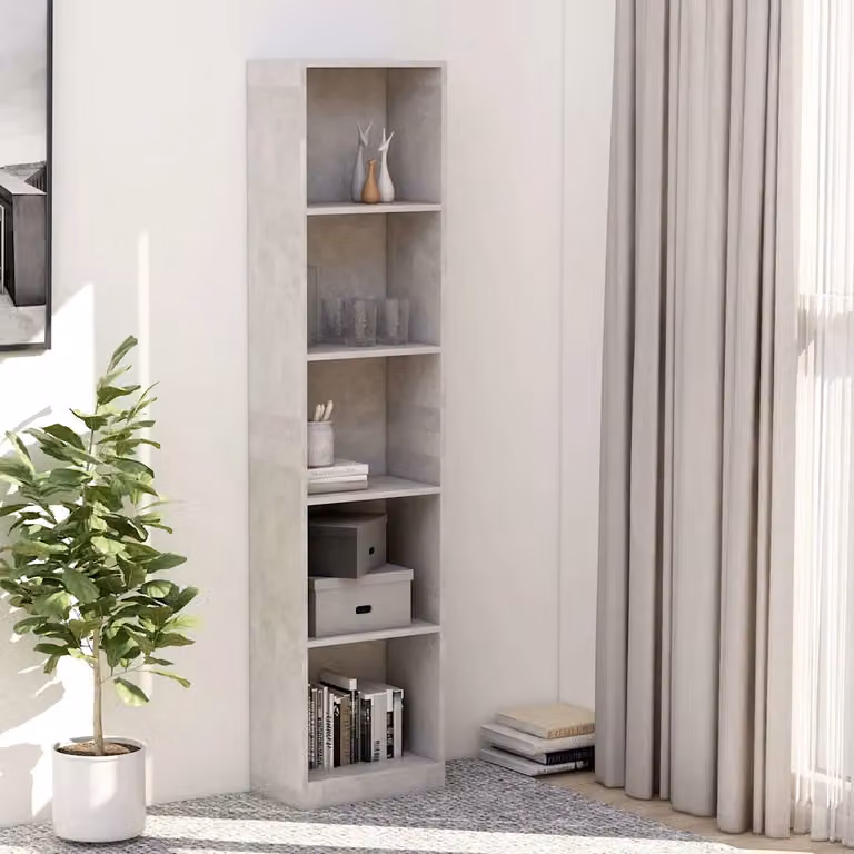 Libreria vidaXL con 5 Ripiani in Legno Multistrato e MDF, Grigio, L 40 cm x P 24 cm x H 175 cm