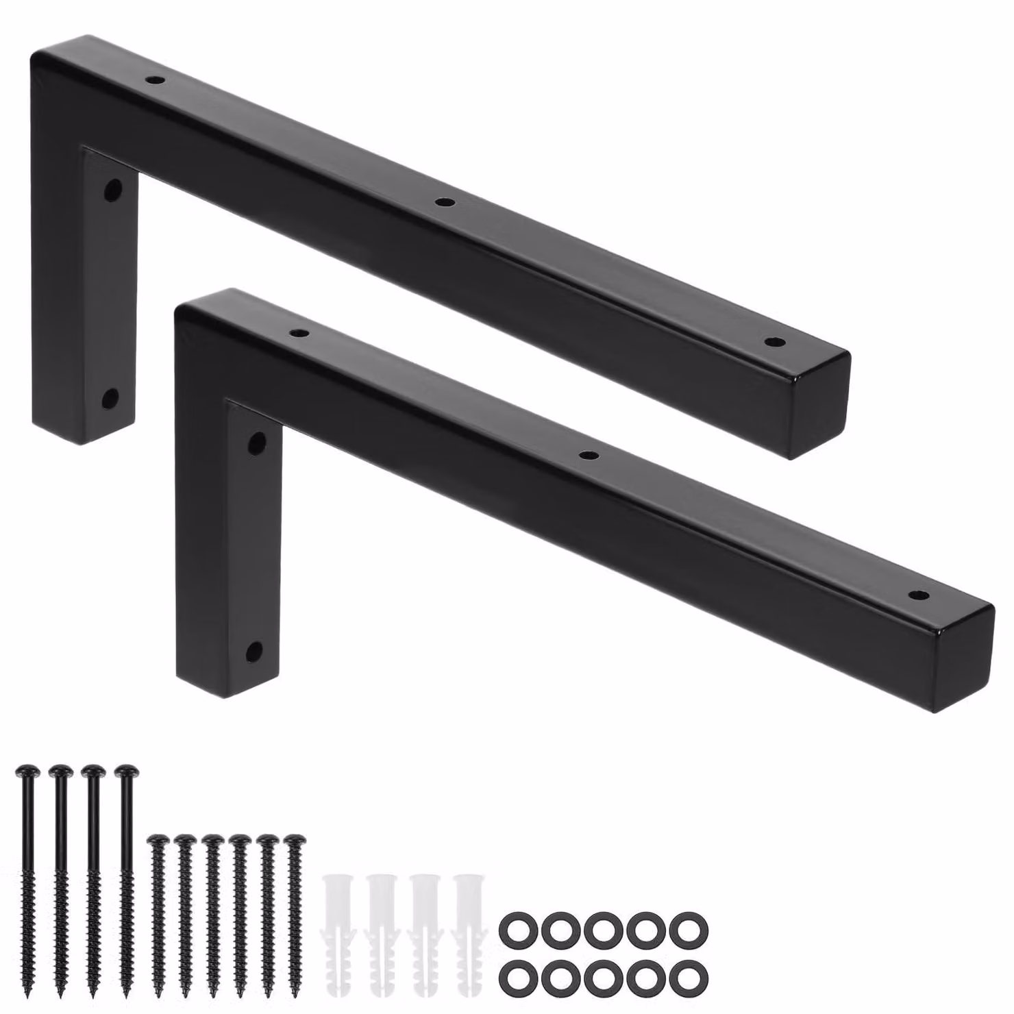 Omgoods - Set di supporti per lavello (2 pezzi) - Solida mensola a parete in metallo nero per lavabo e piano di lavoro