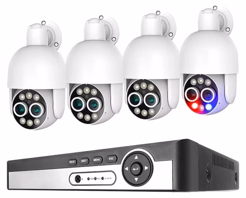 Sistema di videosorveglianza, risoluzione 8 MP, tecnologia di riconoscimento AI, NVR a 8 canali con 4 telecamere da 8 MP, HDD da 1 TB integrato