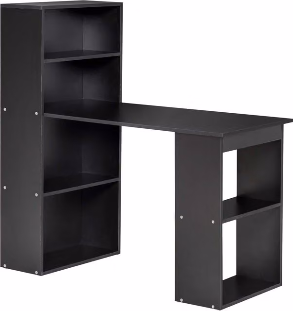 Scrivania PC HOMCOM in legno nero con 6 ripiani portaoggetti laterali L: 120 cm, P: 55 cm, H: 120 cm