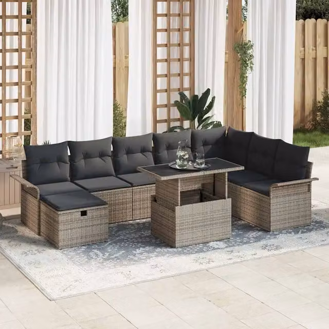 Set Divano da Giardino 9 pz Grigio polyrattan 3361028