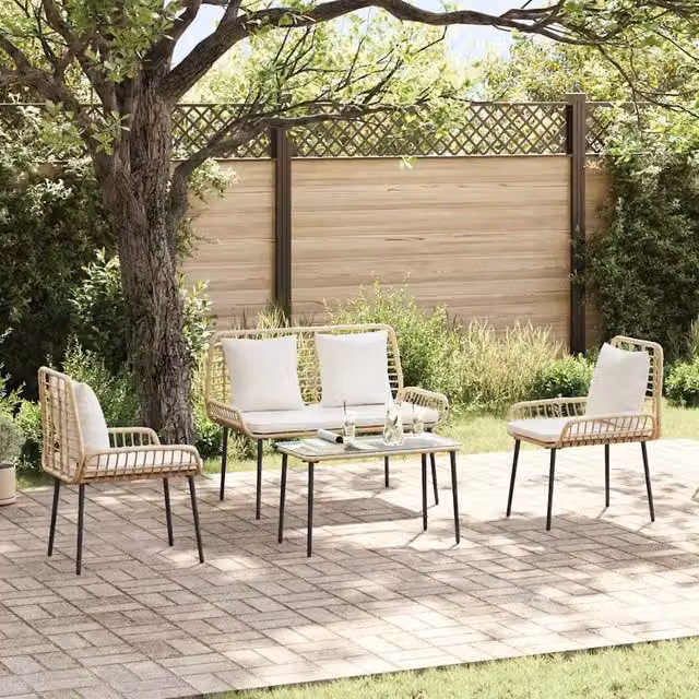 Set di Mobili da Giardino 4 pz Nero e Crema polyrattan 3379043