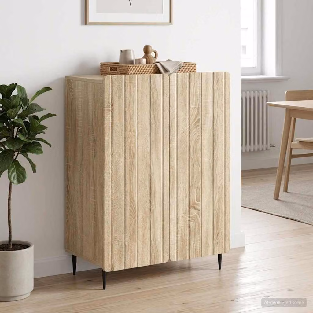 Credenza moderna vidaXL in legno ingegnerizzato e metallo, colore Rovere Sonoma, L: 66 cm, P: 34,5 cm, H: 92 cm