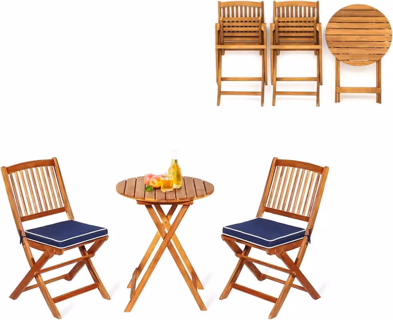 KOMFOTTEU Set da balcone in 3 pezzi, set da balcone pieghevole, set da giardino con 1 tavolo e 2 sedie, set da salotto con 2 cuscini, set da bistrot