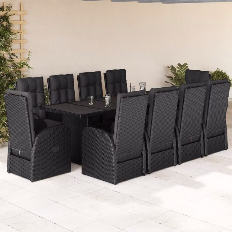 Maison Exclusive - Set da Pranzo da Giardino 11 pz con Cuscini in Polyrattan Nero