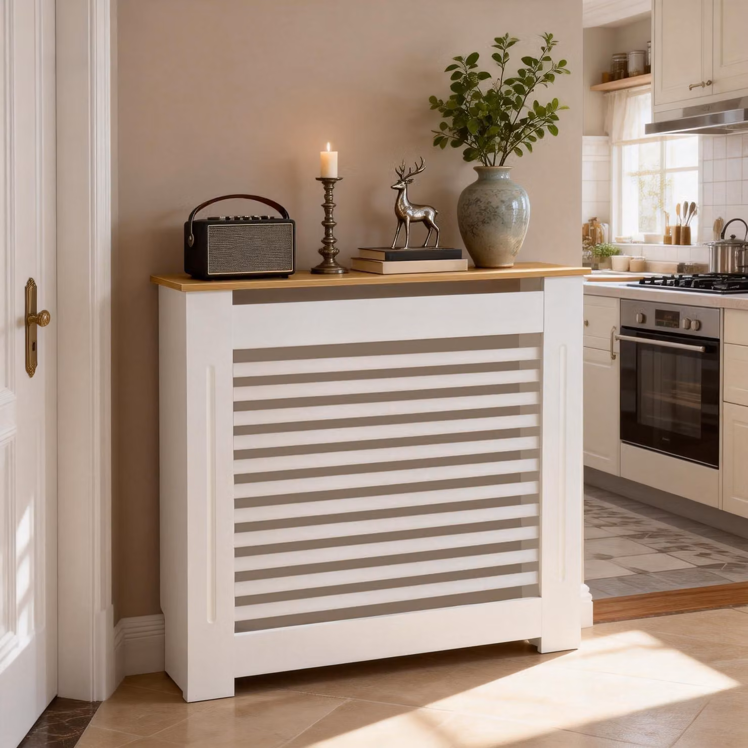 Elegante copertura per radiatore in MDF, colore bianco