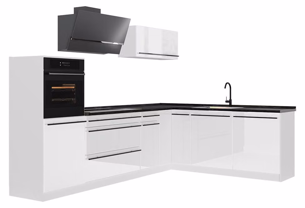 Cucina angolare completa Vicco R-Line Bianco lucido/Bianco 287 x cm piano di lavoro Antracite, Model 66773