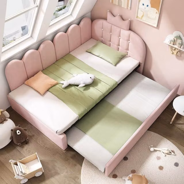 Divano Letto Estraibile con Rete a Doghe ¨C Xylo ¨C Velluto Rosa 90x200 cm