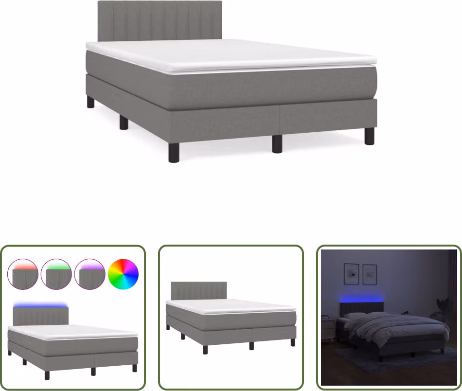 The Living Store Letto a molle con materasso e LED in tessuto grigio scuro 120x190 cm