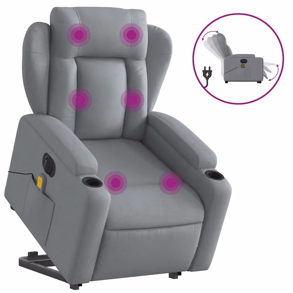 Poltrona Alzapersona con Massaggio vidaXL in Tessuto Grigio per Senior – 2