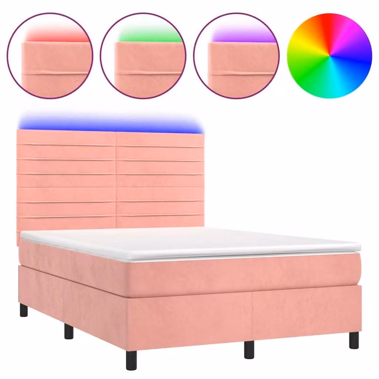 Letto a Molle con Materasso e LED Rosa 140x200 cm in Velluto