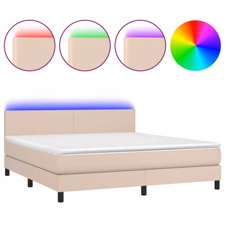 Giroletto Molle Materasso e LED Cappuccino 180x200cm Pelle finta
