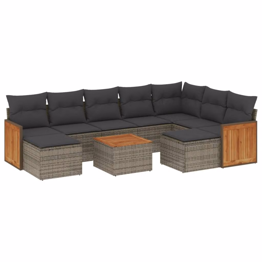 Set Divano da Giardino 10 pz con Cuscini Grigio in Polyrattan