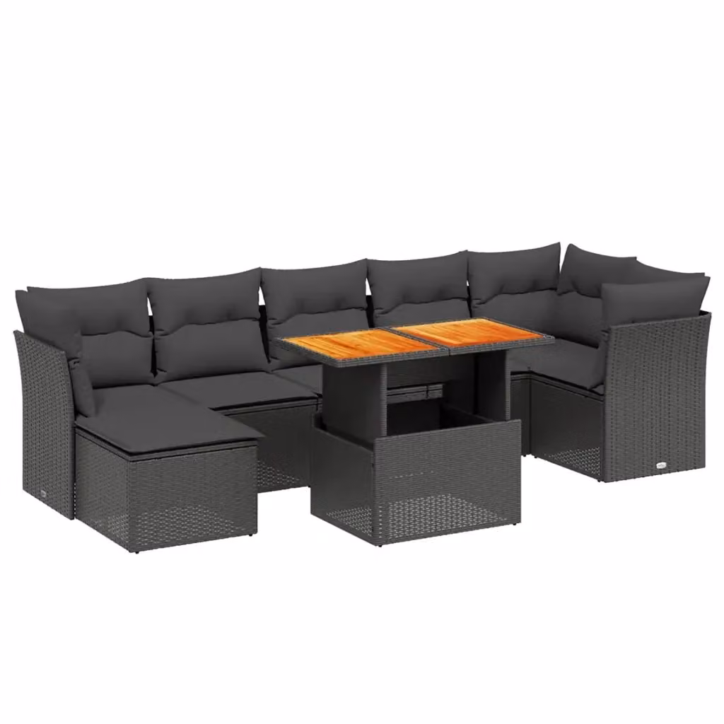 vidaXL Set Divani da Giardino a L in Polyrattan Nero con 8 Cuscini e Tavolino da Esterno – 2