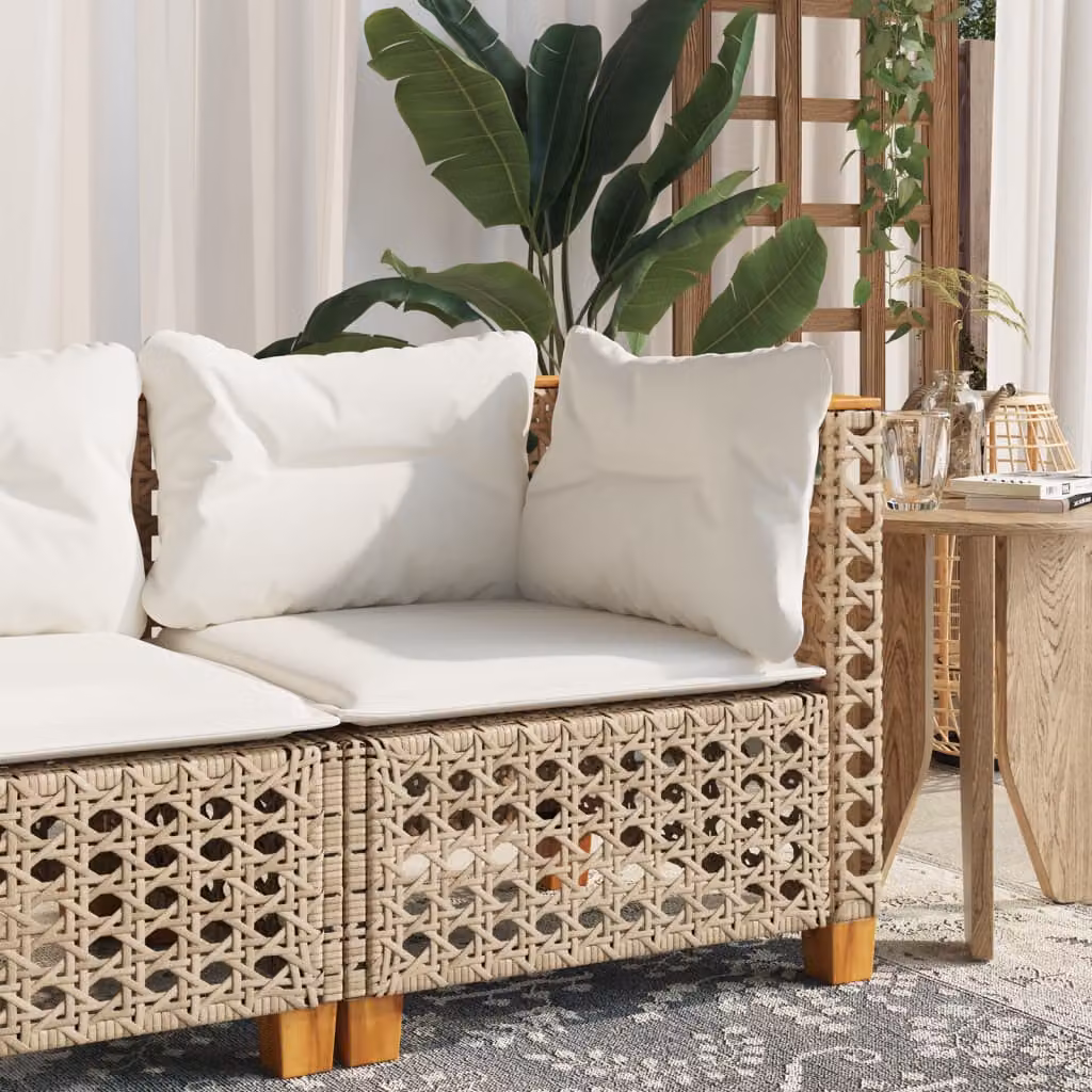 vidaXL Divano Angolare da Giardino in Polyrattan con Cuscini Beige e Struttura in Legno di Acacia