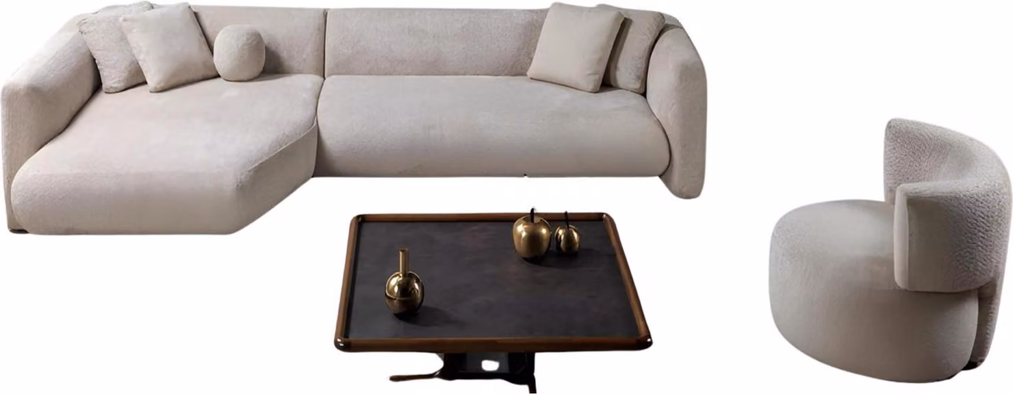 Beige Polster Sofagarnitur Designer Eckcouch Textil Sessel 2tlg Set