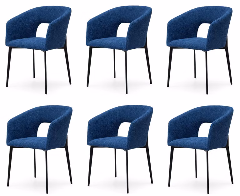 Set di 6 eleganti sedie da pranzo, colore blu reale, tessuto di alta qualità, design raffinato