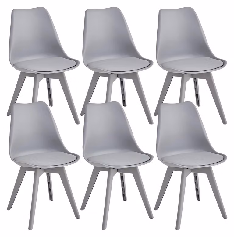 Sedie da pranzo - Sedie in plastica moderna - Set da 6 - Design minimalista - Con schienale - Da montare autonomamente - Grigie