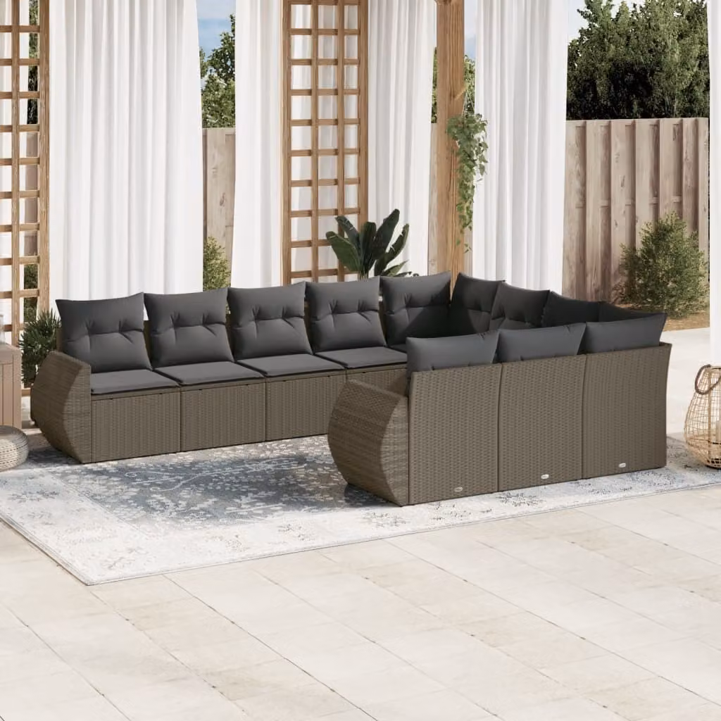 Maison Exclusive - Set Divano Giardino 10 pz con Cuscini Grigio Chiaro Polyrattan