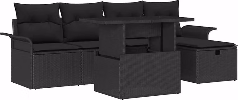 Set Divano da Giardino con cuscino 6 pcs Nero Poly Rattan
