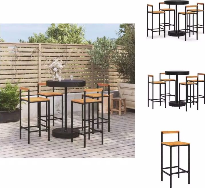 vidaXL Set bar da giardino 5 pezzi in poly rattan nero e legno massiccio di acacia - Set di mobili da giardino