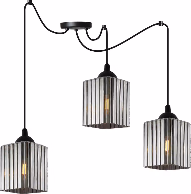 Lampada a sospensione Riffle Spinne nera a 3 luci con paralumi cubici color grafite E27 – lampada da soffitto moderna per un'illuminazione elegante