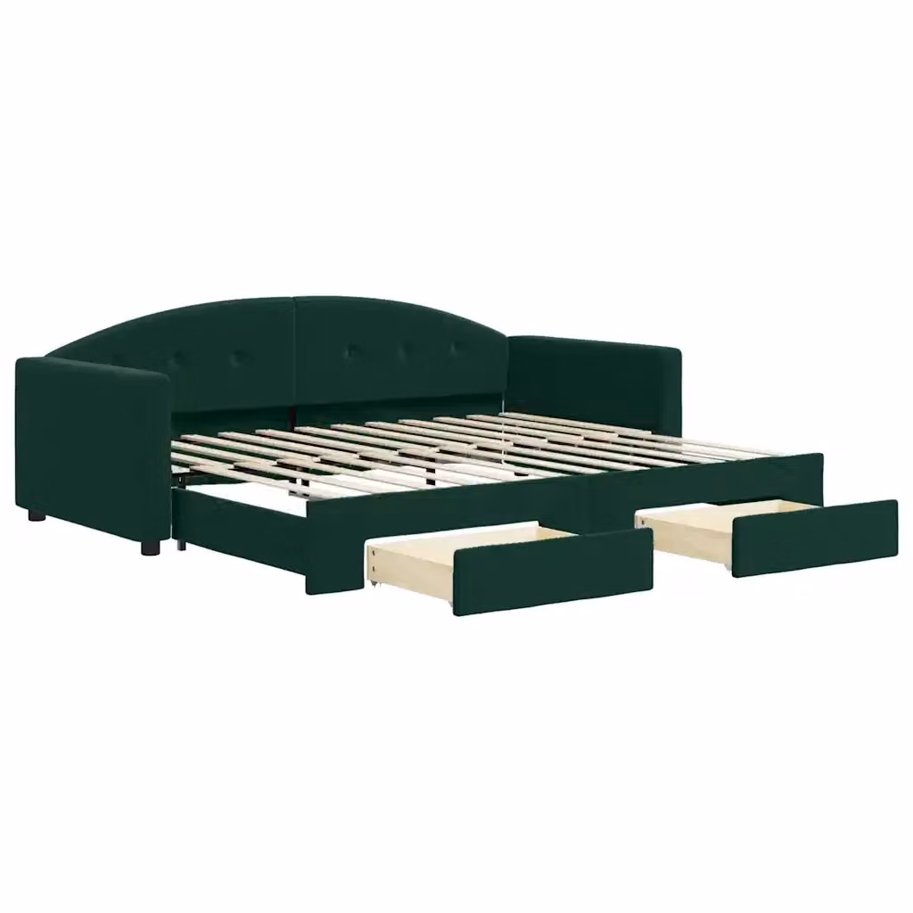 Divano Letto Estraibile con Cassetti vidaXL in Velluto Verde Scuro L/P/H: 222 x 90 x 75 cm – 2
