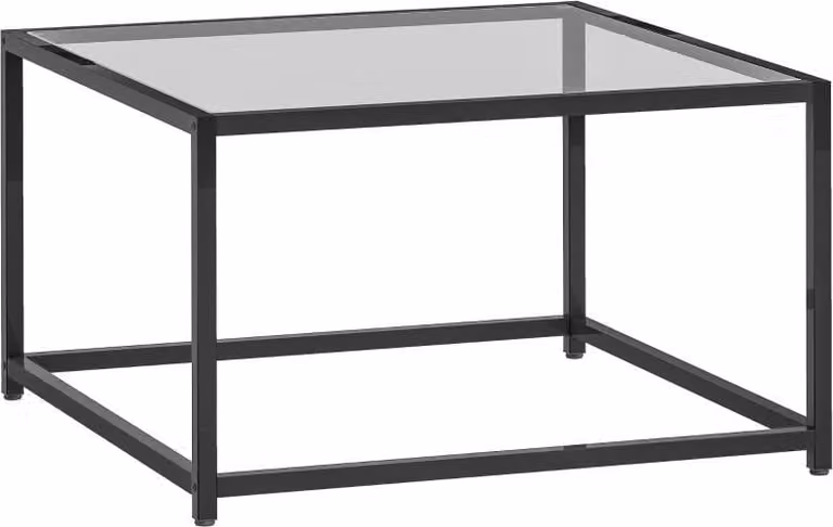 Fortuna Lai Tavolino quadrato Comodino con piano in vetro temperato, tavolino con gambe in acciaio 68 x 68 x 39 cm Nero