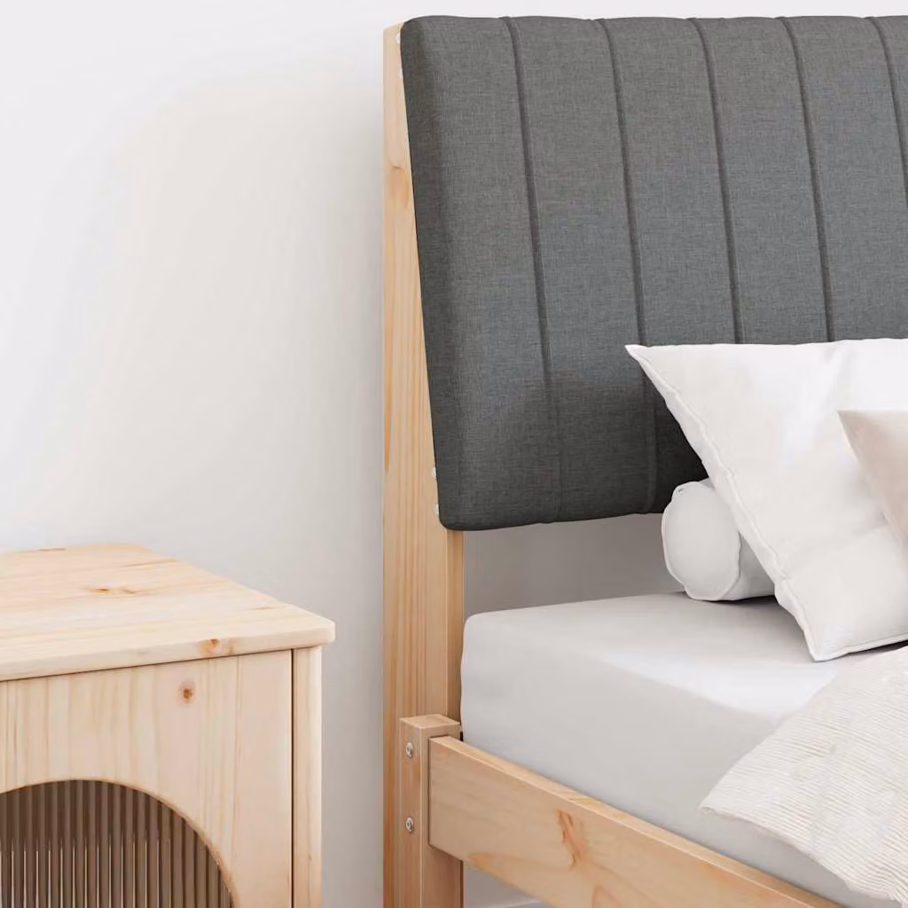 Testiera imbottita moderna vidaXL in pino massello e tessuto, Grigio, Larghezza: 90 cm