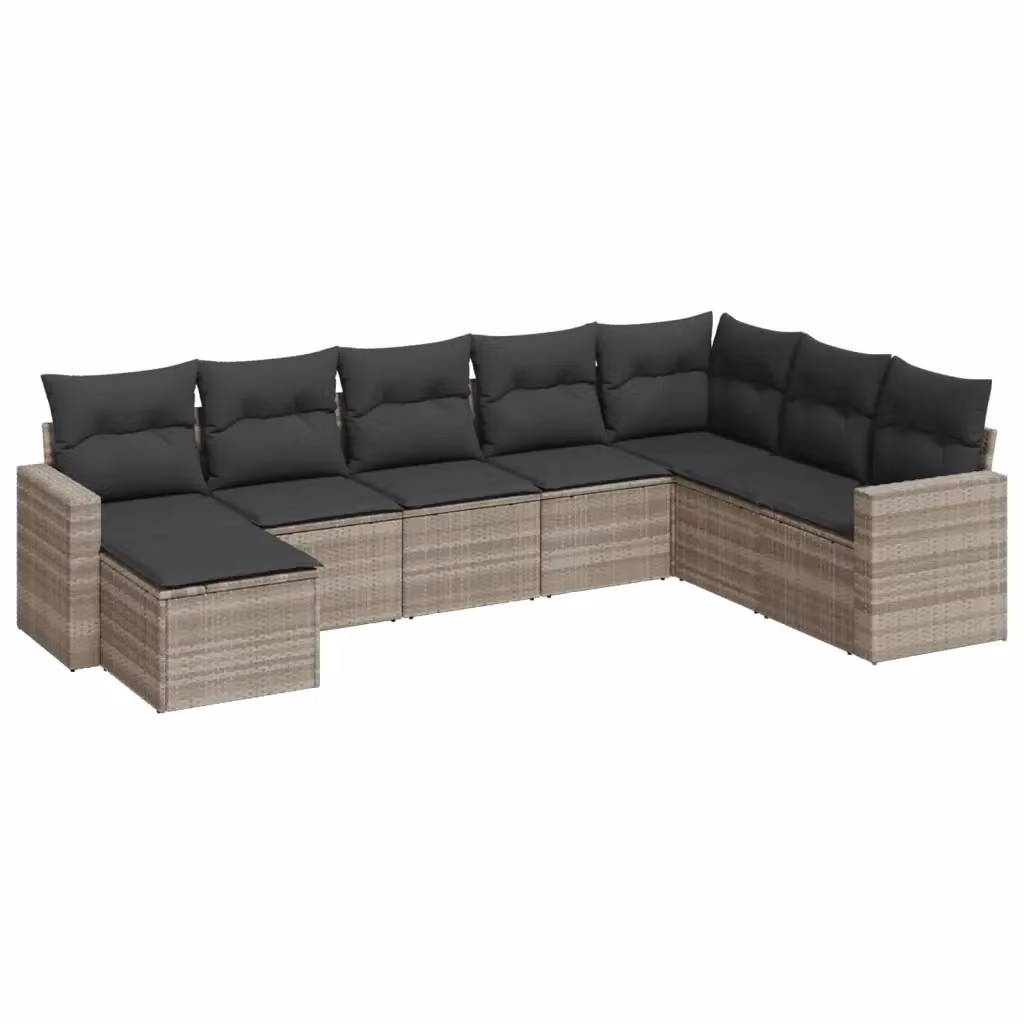 vidaXL Set Divano da Giardino a L 8pz con Cuscini Grigio con Struttura in Acciaio e Polyrattan – 2