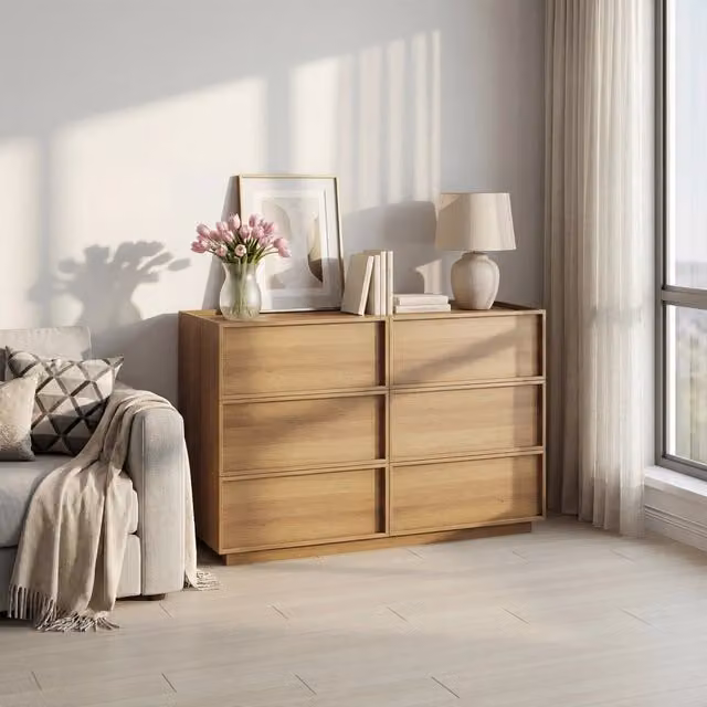 Cassettiera in MDF e pannello truciolare con guide metalliche e sistema antiribaltamento rovere 115 × 48 × 78 cm