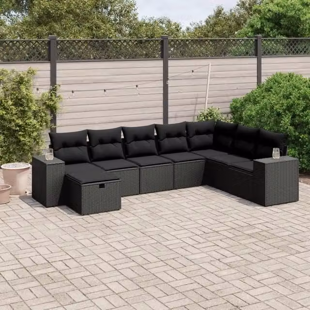 Set Divani da Giardino con Cuscini 8 pz Nero in Polyrattan 3264511