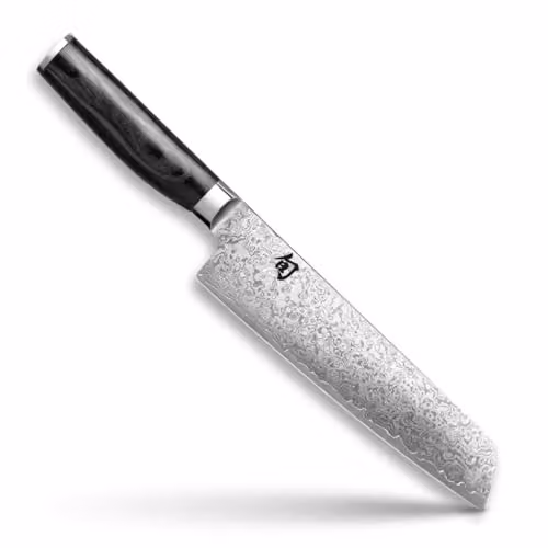 KAI Shun Premier Tim Mälzer Minamo Santoku 20,0 cm lunghezza lama - acciaio centrale VG-MAX con 32 strati di acciaio damasco, 61 (±1) HRC - legno Pakka - fatto a mano, coltello da cucina giapponese