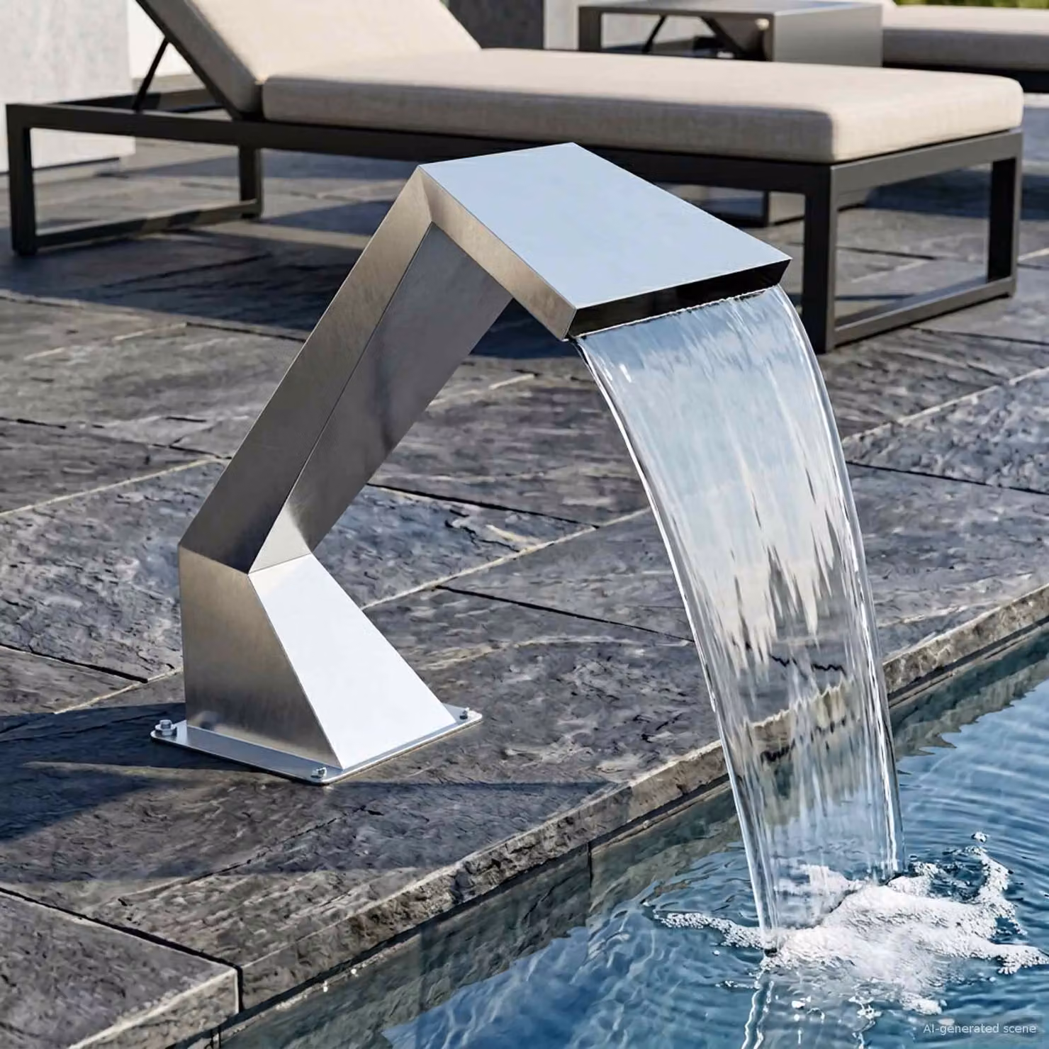 vidaXL Cascata per Piscina in Acciaio Inox Argento L: 63,5 cm, P: 29 cm, H: 51 cm