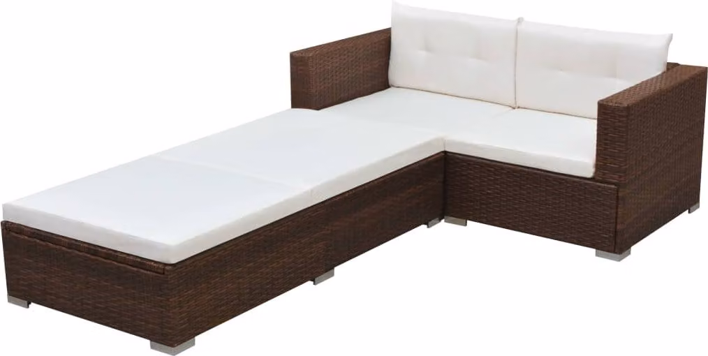 The Living Store Set da giardino 3 pezzi con cuscini in poly rattan marrone