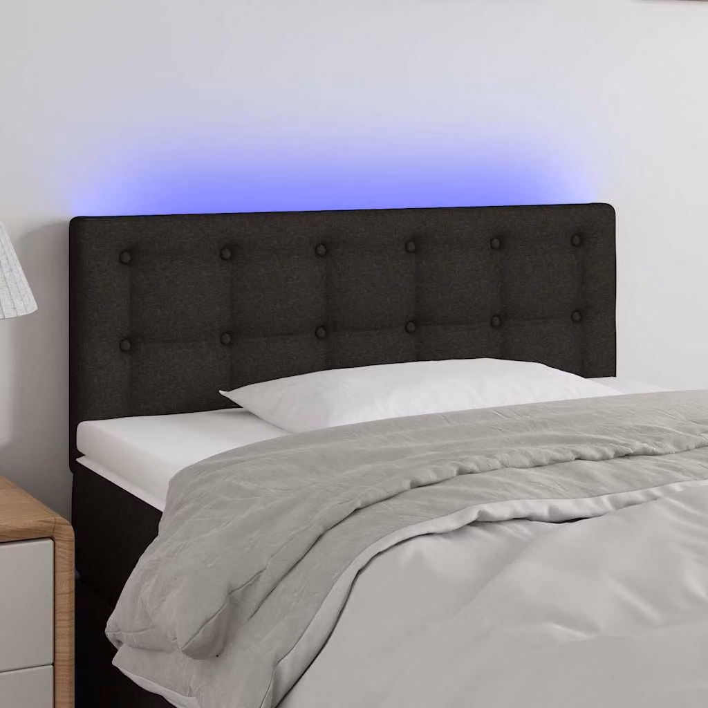 Testiera per letto vidaXL in tessuto nero con illuminazione LED integrata e porta di ricarica USB, L: 90 cm, P: 5 cm, H: 78-88 cm