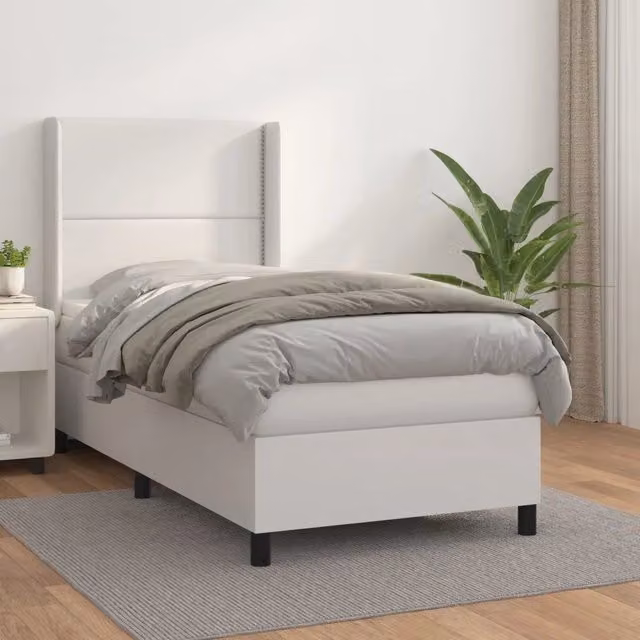 Letto con Giroletto a Molle e Materasso Ibrido vidaXL in Similpelle Bianco L/P/H: 203 x 103 x 128 cm