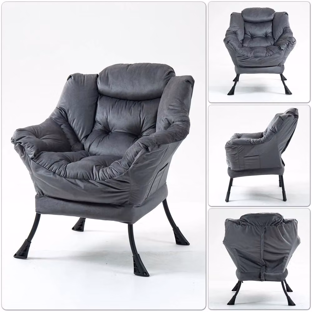 Poltrona Relax MINIMAL con Struttura in Metallo e Taschino Laterale, Design Moderno, Grigio Opaco – 2
