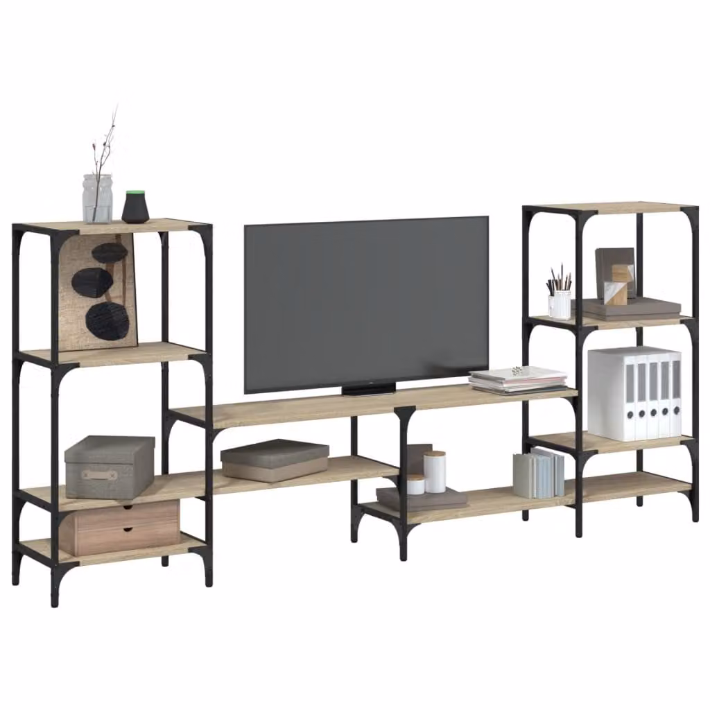 vidaXL Mobile Porta TV in Rovere Sonoma e Metallo con Ruote, L 206,5 x P 28,5 x H 95 cm