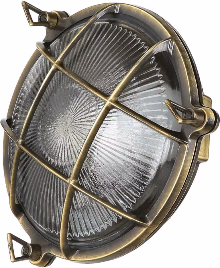 Lampada da parete per esterni IP64 E27 in vetro massiccio di ottone Ø 21 cm Lampada da parete marittima per cortile esterno