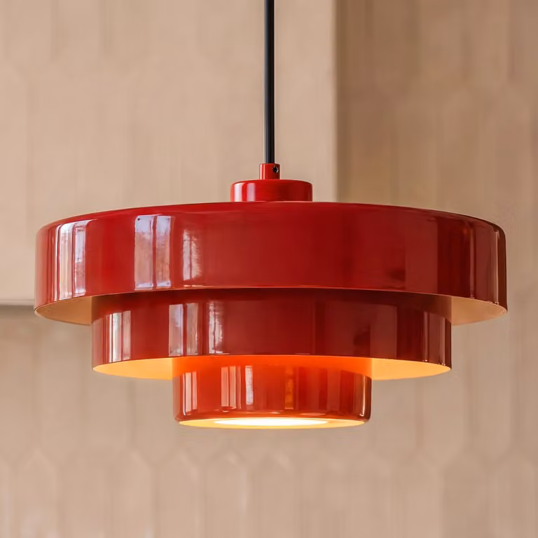 Lampada a sospensione Tivra Lindby, dimmerabile, Rosso, Soggiorno / Sala da pranzo, Metallo, Vintage, Lampada a sospensione
