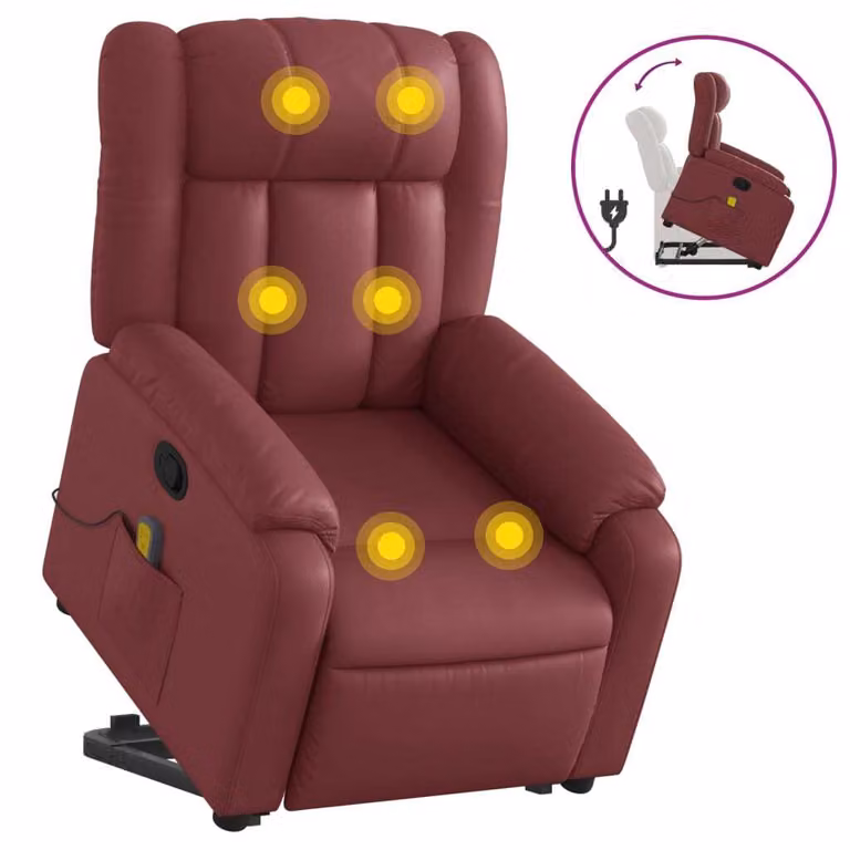 Poltrona Alzapersone Massaggi Reclinabile Rosso Vino Pelle finta