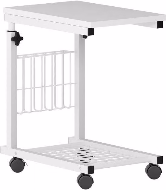 Ibenzoa® Tavolo regolabile in altezza per laptop e tavolino laterale, con rotelle – Design a forma di U, tasca laterale, struttura in metallo con rivestimento in polvere, dimensioni 48x30x56–76 cm