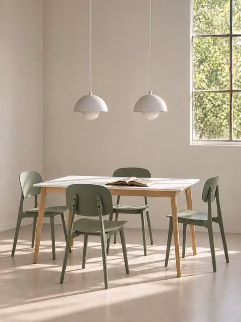 Set tavolo da pranzo 120 Basic + 4 sedie verdi Helm - Kenay Home