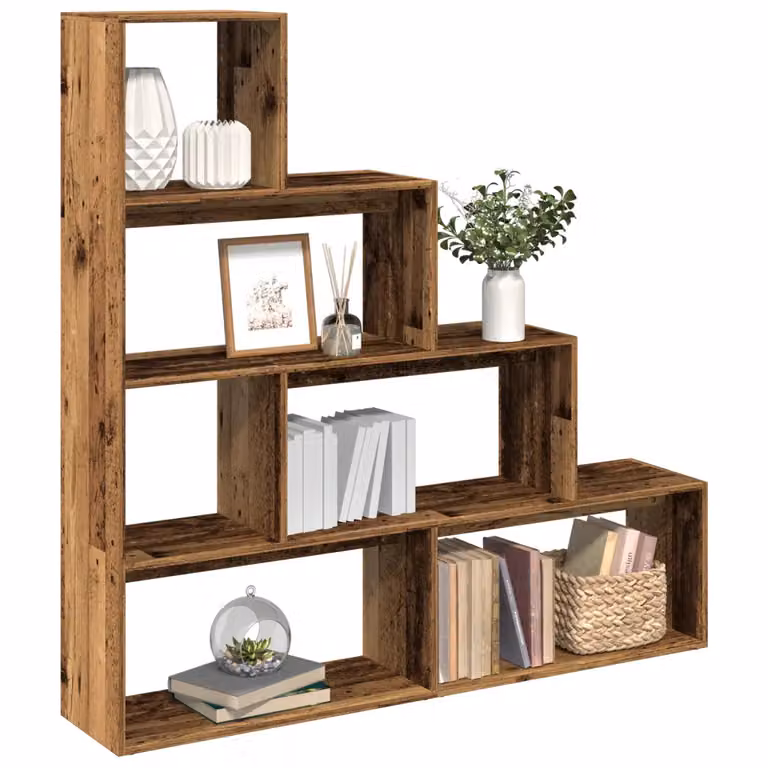Libreria a scala vidaXL con 4 ripiani in legno vecchio marrone, L 143,5 cm x P 29 cm x H 143,5 cm